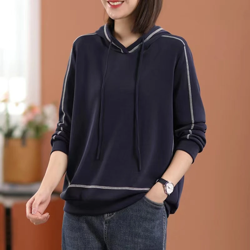 【超软糯】秋季新款连帽卫衣女休闲宽松显瘦百搭明线装饰内搭长袖