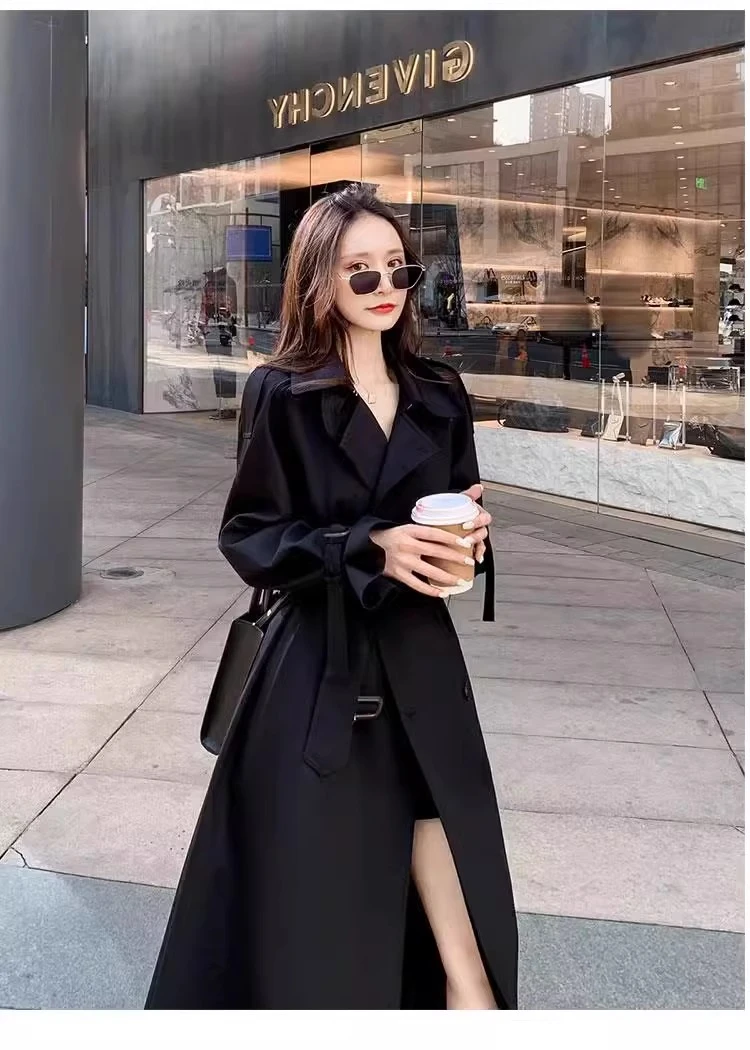 高个子黑色风衣外套女宽松大码春秋加长款到脚踝韩系显瘦气质大衣