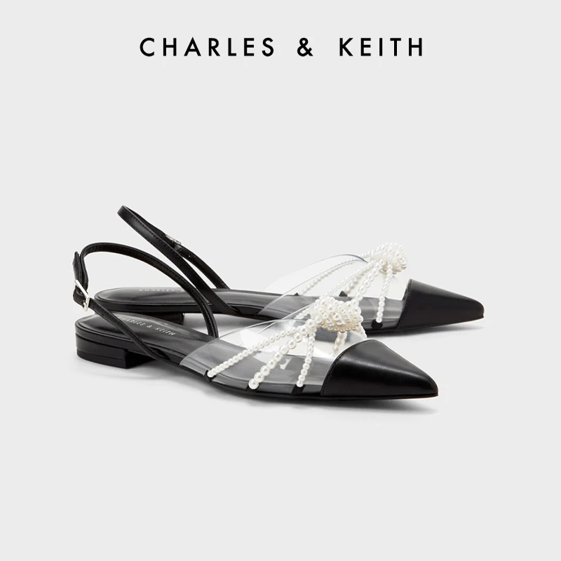 CHARLES&KEITH扭结珍珠饰尖头低跟凉鞋气质芭蕾舞鞋CK1-70900380