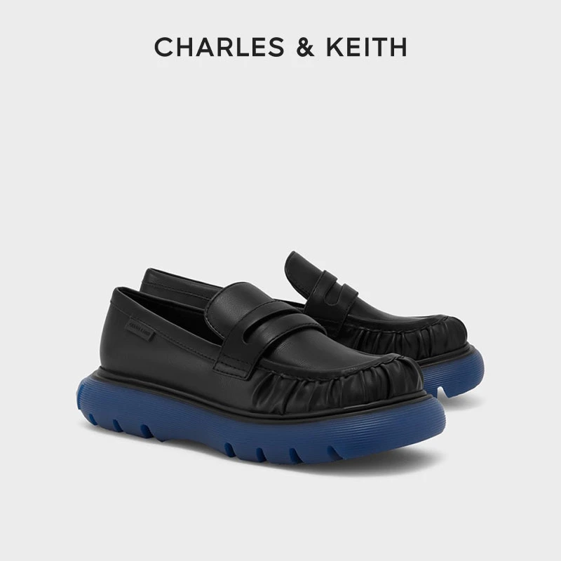 CHARLES&KEITH女士时尚百搭平跟复古圆头黑色乐福鞋CK1-70920116