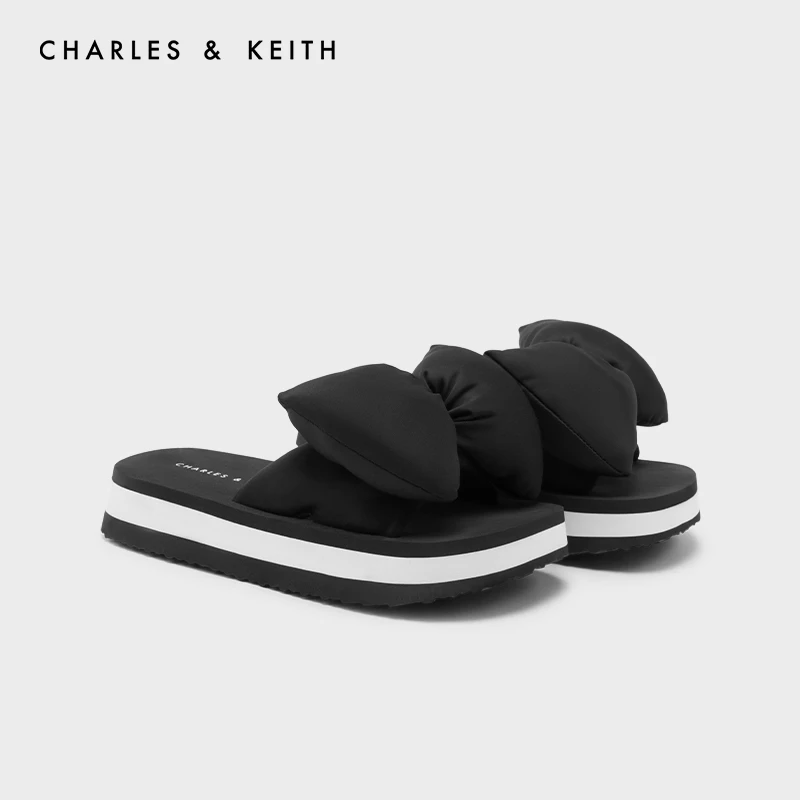 CHARLES&KEITH夏季百搭蝴蝶结装饰厚底休闲拖鞋女CK1-70900453