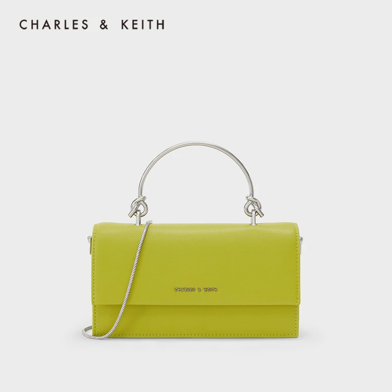 CHARLES & KEITH薄荷曼波简约高级金属手柄饰斜背包女10840314-3