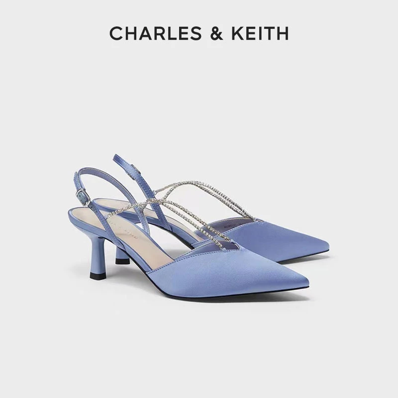 CHARLES&KEITH半宝石链条尖头高跟凉鞋浅口细跟女鞋 CK1-60280331