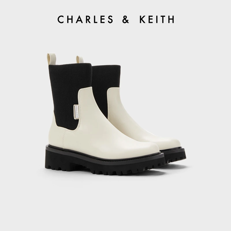 CHARLES & KEITH复古休闲百搭厚底复古切尔西短靴 CK1-90920133