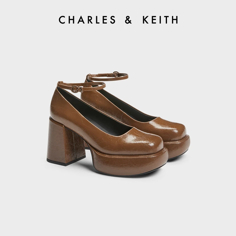 CHARLES & KEITH女士百搭复古腕带厚底跟高跟单鞋 CK1-60920355