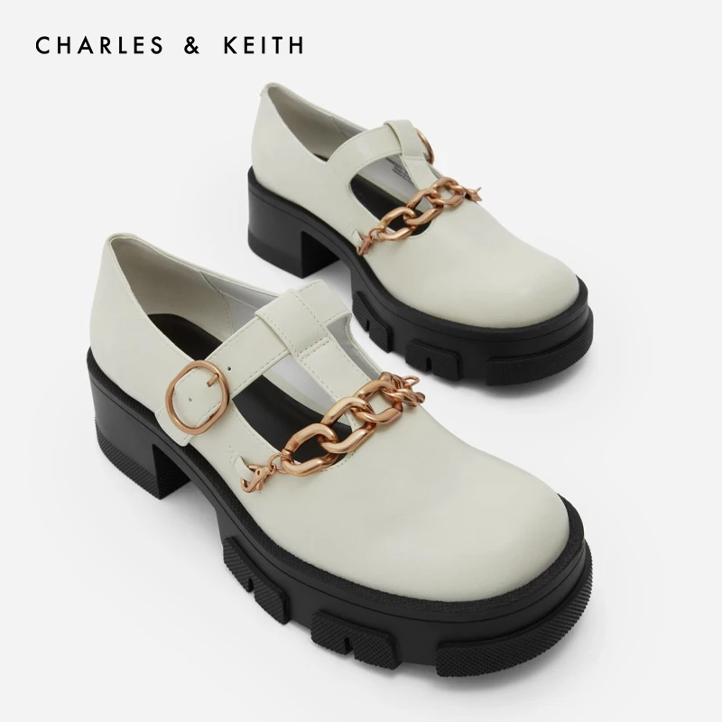 CHARLES & KEITH金属链饰圆头厚底英伦风玛丽珍 CK1-70900323