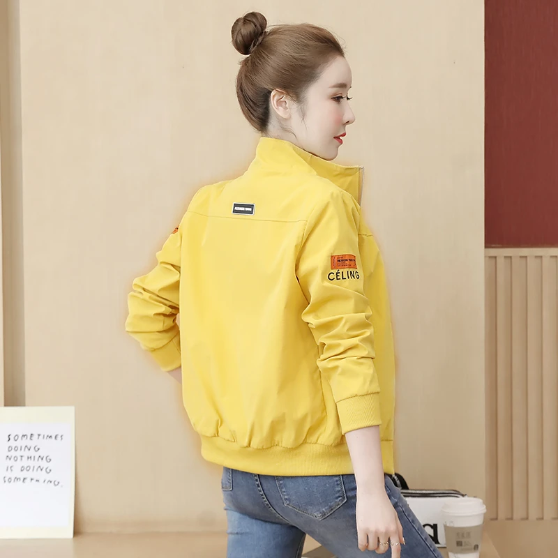 短外套女2025春秋新款立领纯色绣花修身百搭夹克棒球服上衣女外套