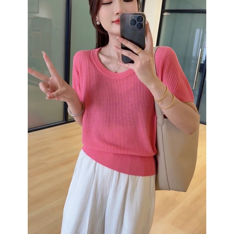 【小媛家】夏季薄款天丝针织衫百搭U领时尚