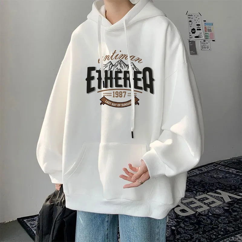 美式潮牌男装春秋季连帽卫衣男士大码宽松ins潮流字母印花外套衫