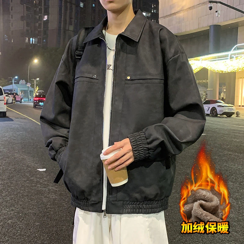 美式休闲铆钉PU皮夹克冬季高级百搭韩版痞帅加绒外套上衣