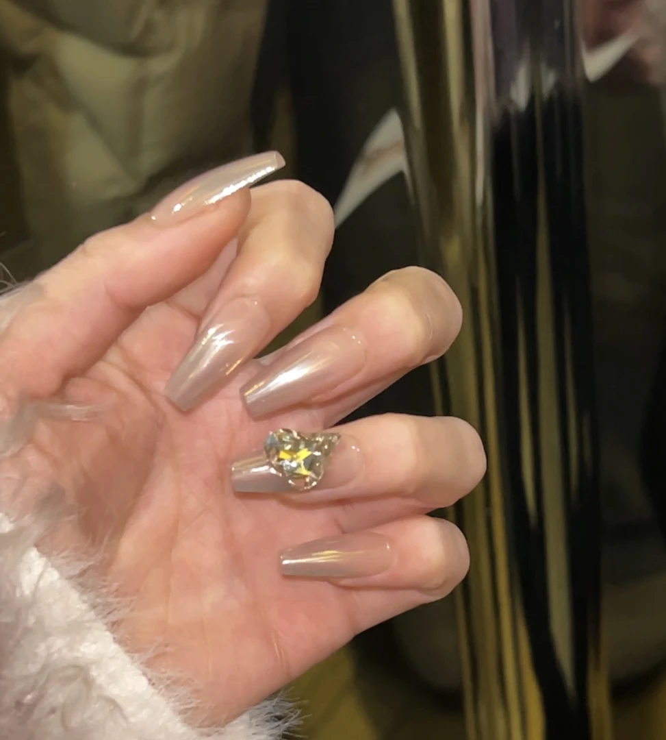 【流光】又又学姐 纯手工（10片）穿戴美甲 月光粉高级穿戴美甲 022