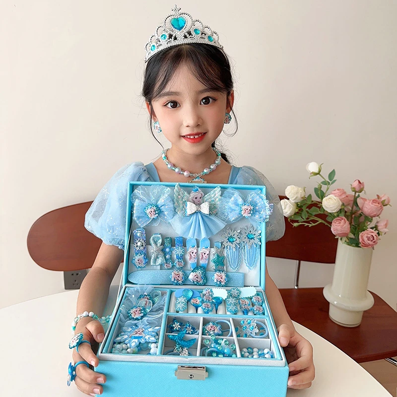 高端可爱发饰套装礼盒女孩生日礼物女童儿童节皮筋冰雪公主首饰盒