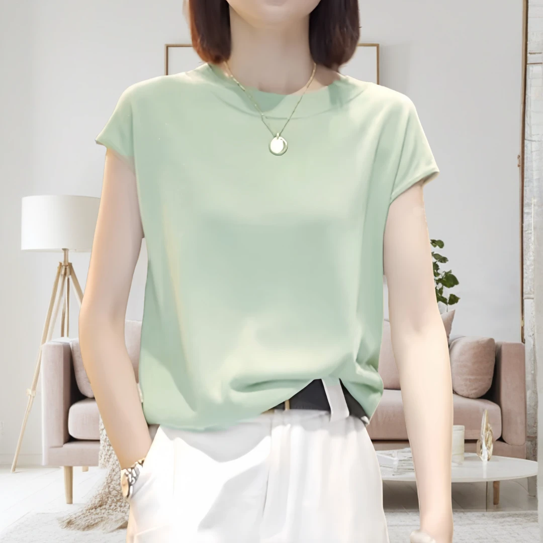 夏季小香风短袖纯色针织衫上衣女时尚气质百搭圆领宽松大码打底衫