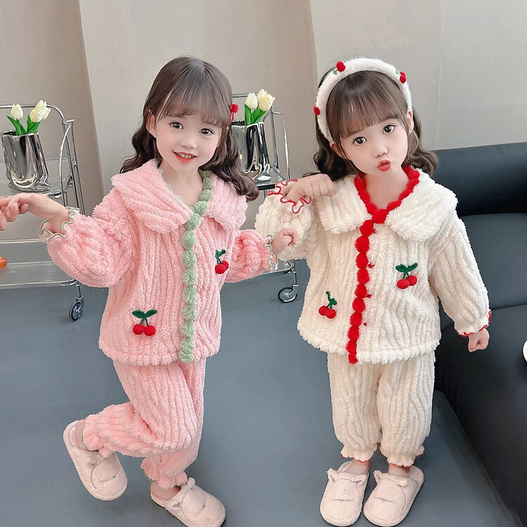 女童睡衣秋冬新款儿童家居服套装双面绒宝宝保暖衣女孩居家服洋气