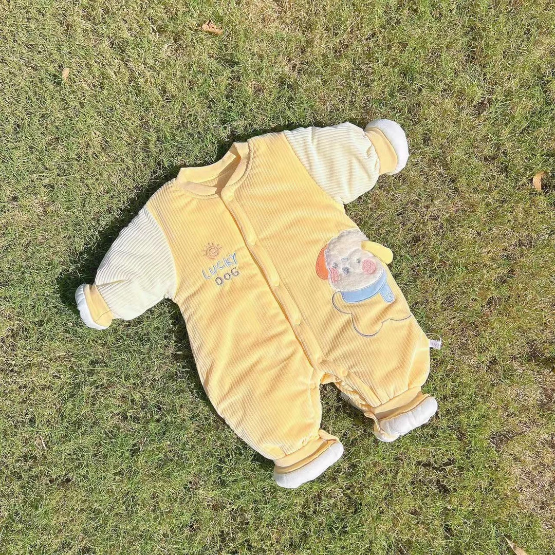 婴儿男女宝宝秋冬加厚中性棉连体儿童哈衣软糯无骨可爱卡通爬服
