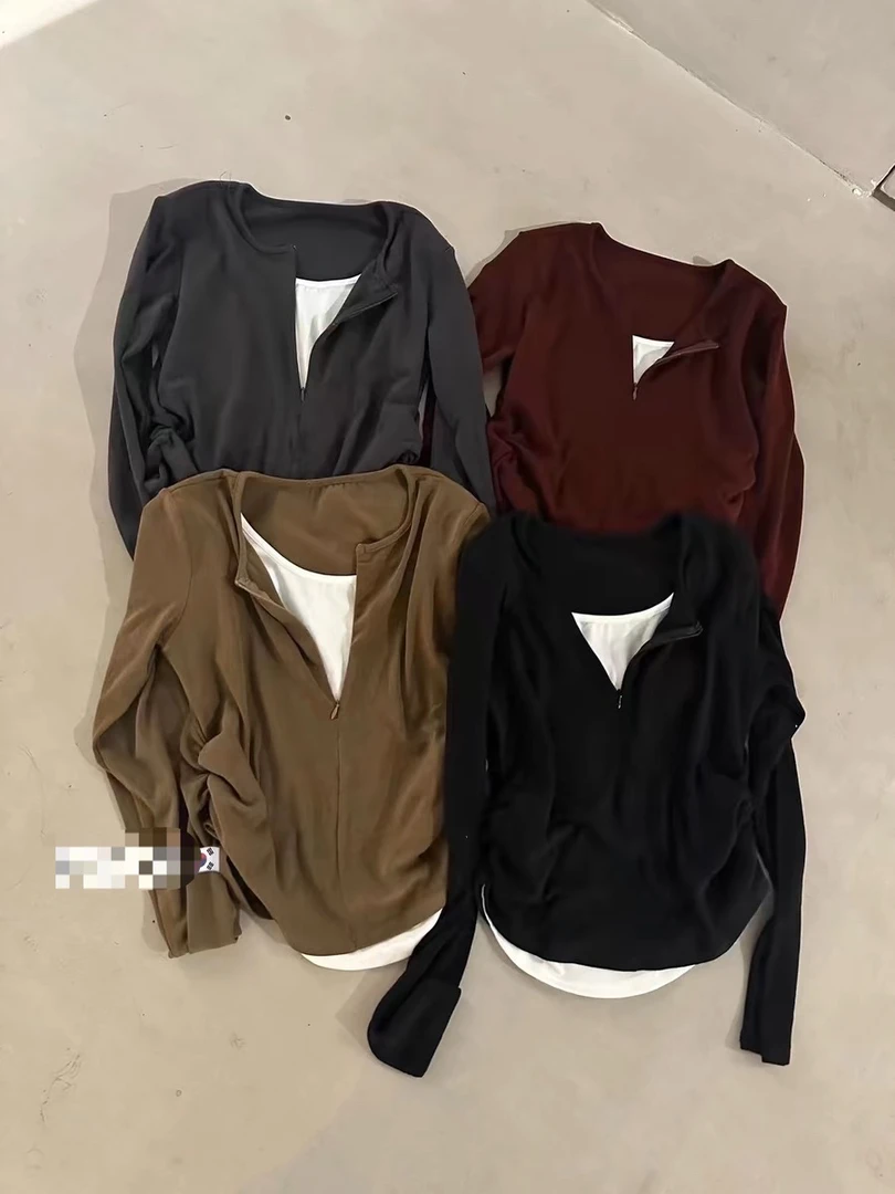 【杨杨精选】5722款假两件拼接半拉链时尚显瘦