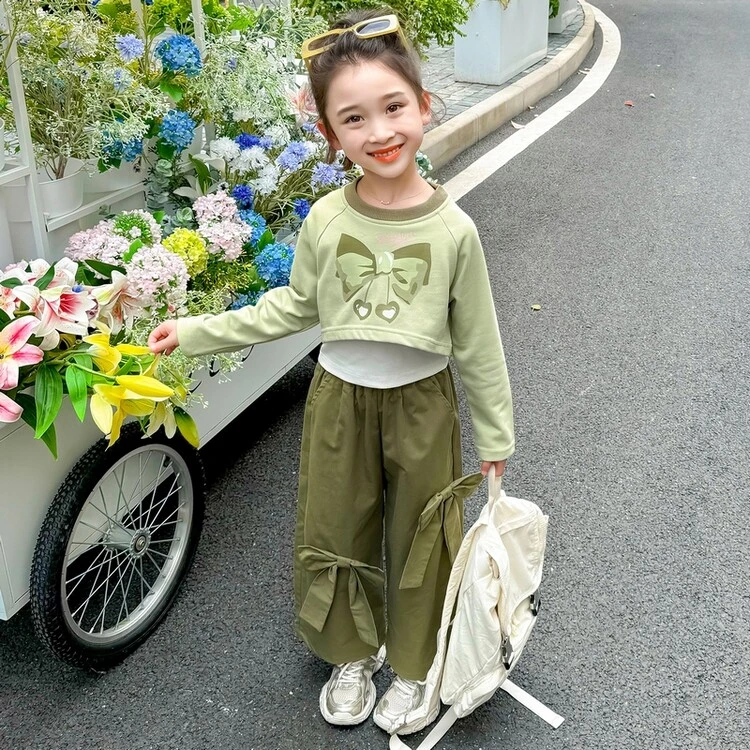 女童休闲套装2024新款春秋季儿童韩版洋气女宝宝时髦工装裤两件套
