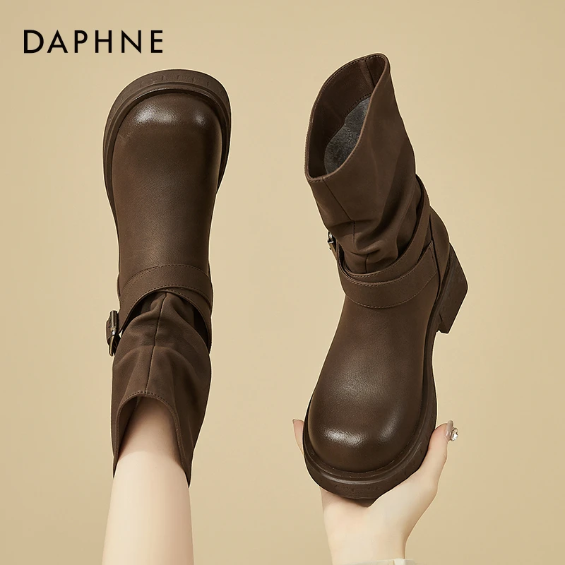 达芙妮美拉德短靴马丁靴女款2025新款秋冬季加绒裤管靴西部中筒靴