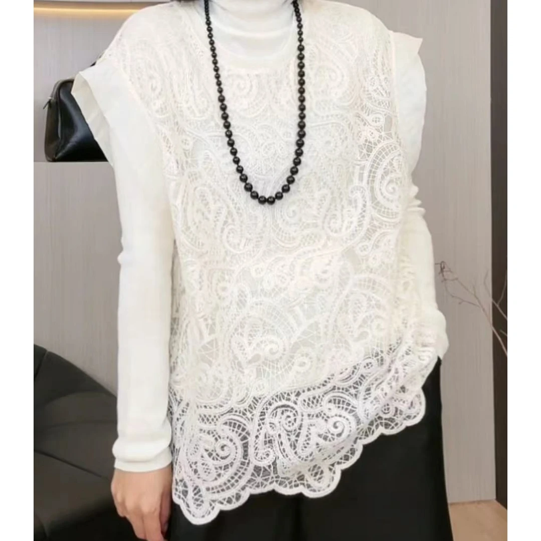 2024欧韩百搭时尚宽松飞机袖蕾丝花纹上衣女G0858   专