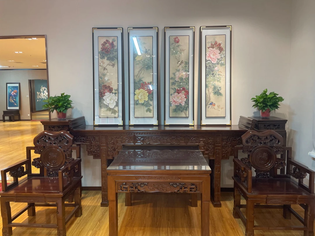 铜鑫铜亿《春暖花开-牡丹》中堂 茶室 书房 四联屏手工铜雕挂画