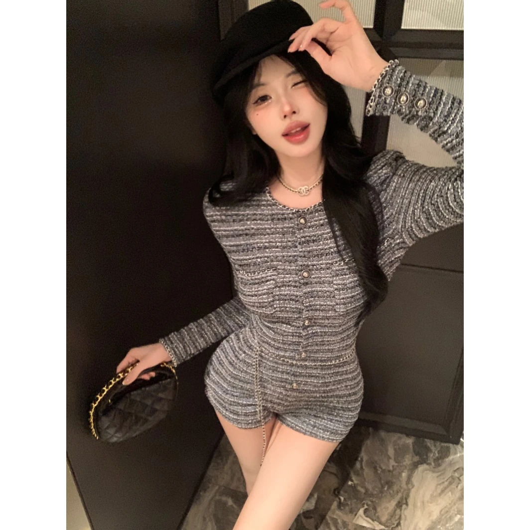 法式千金名媛气质弹力修身显瘦连体裤小众设计显瘦包臀连体衣女秋