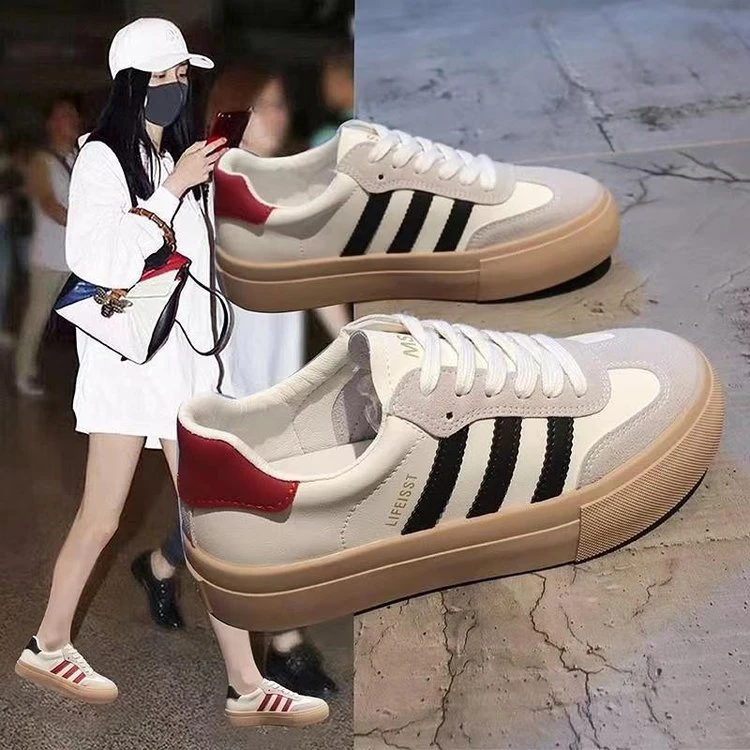 爆款小白鞋学生女鞋秋季新款透气厚底板鞋复古休闲运动ch