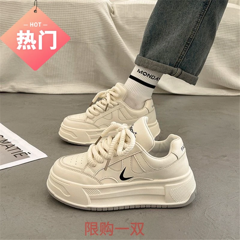 百搭小白鞋女秋季高级感厚底板鞋2023新款徳训休闲舒适感爆款松糕