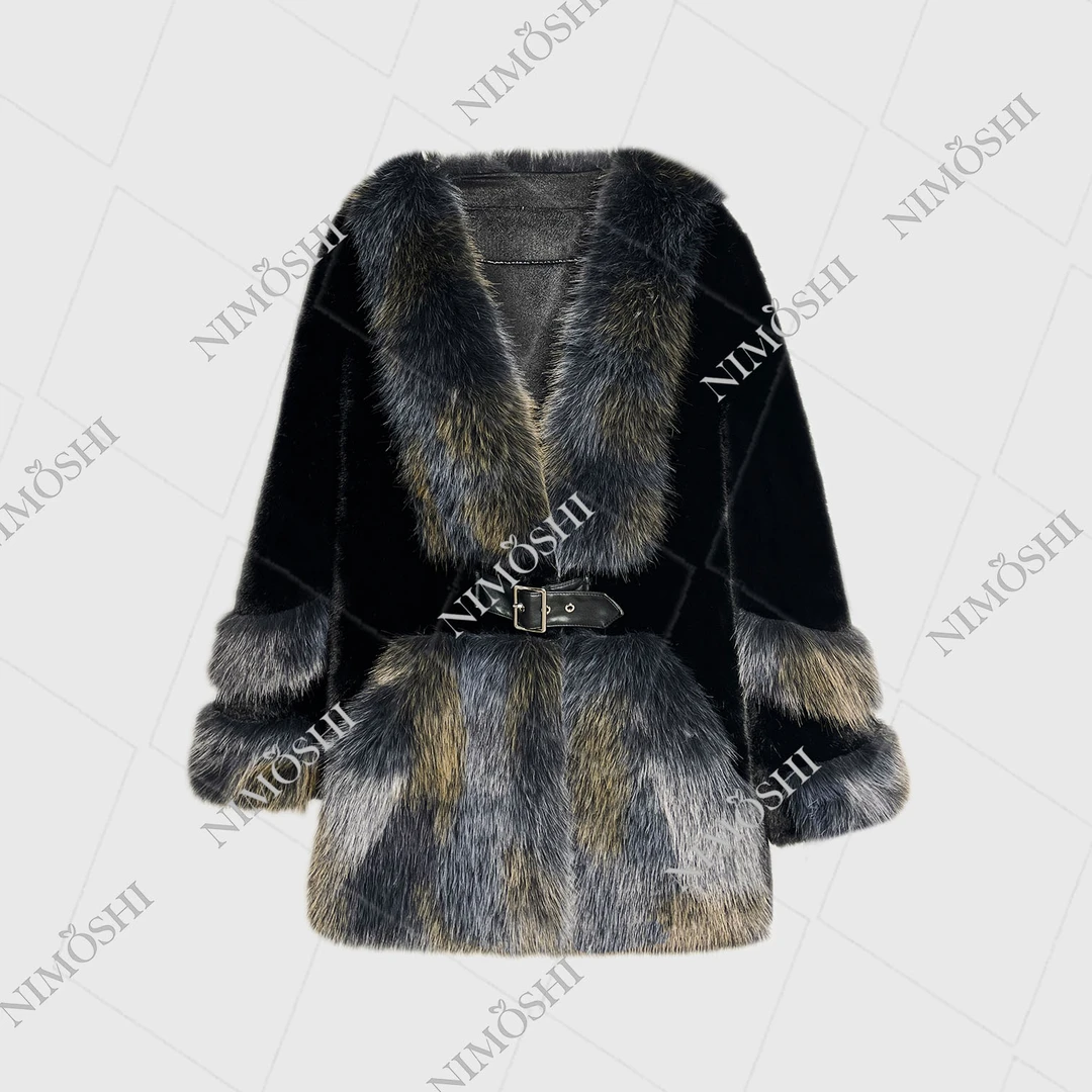 NIMðSHI【莎莎】中长款拼接高级感轻奢时尚百搭款毛毛外套女L5022