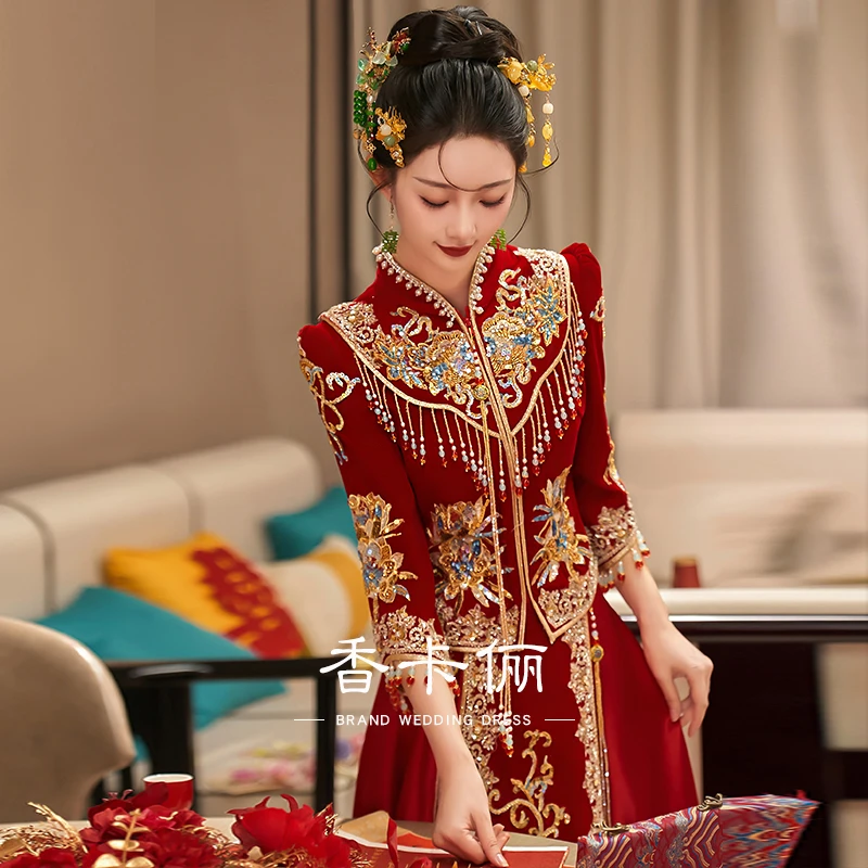 奢华秀禾服新娘2025新款显瘦中式结婚小个子流苏礼服敬酒情侣婚纱