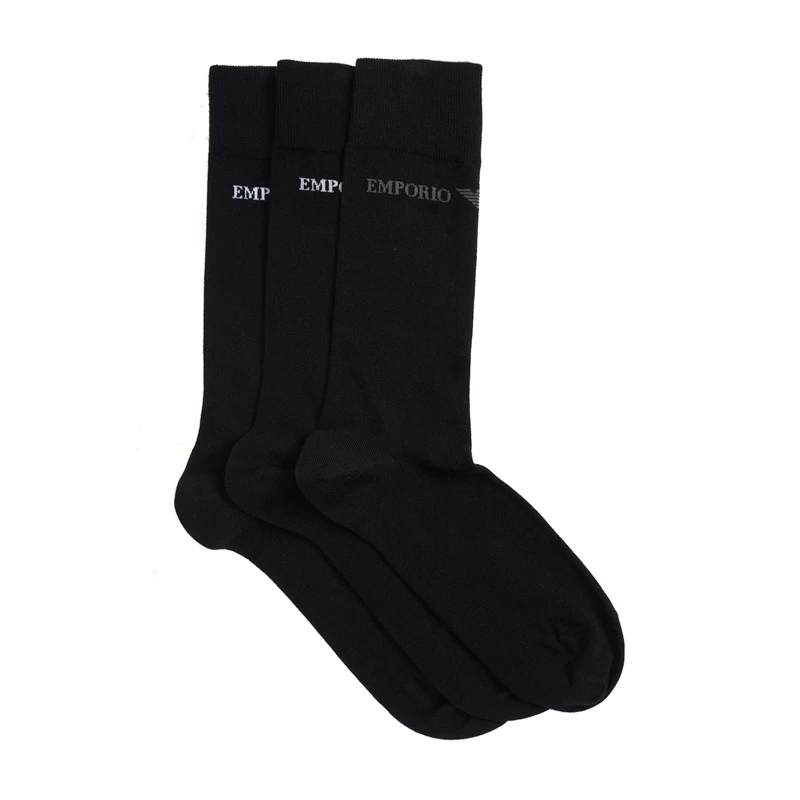 Emporio Armani/安普里奥·阿玛尼男士棉质长袜 黑色三双装302402