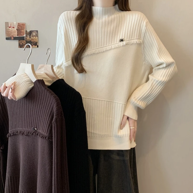 加厚半高领毛衣女秋冬大码内搭宽松新款冬季百搭遮肚子显瘦上衣