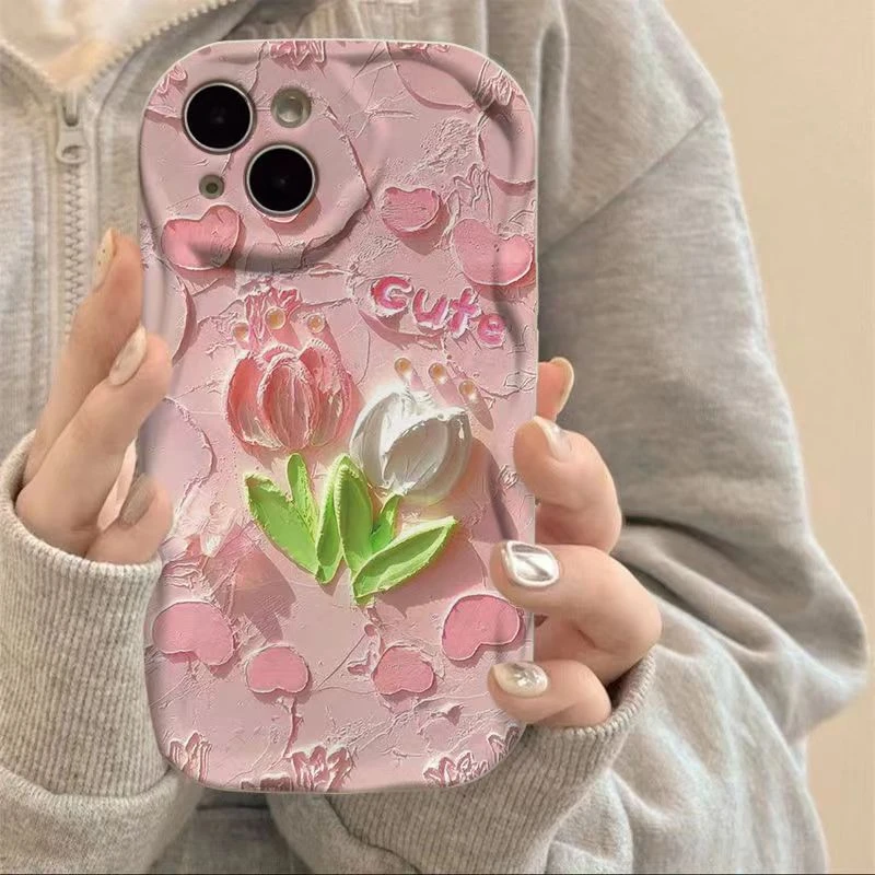 春日油画郁金香适用iphone15/14/13苹果手机壳女华为vivo小米oppo