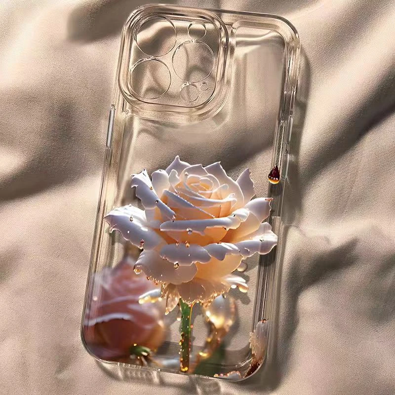 出水玫瑰花适用iphone15/14/13/苹果手机壳华为vivo小米轻薄