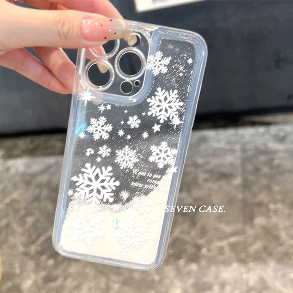 秋冬雪花流沙壳适用苹果iphone16/15/13小米vivo华为oppo手机壳女
