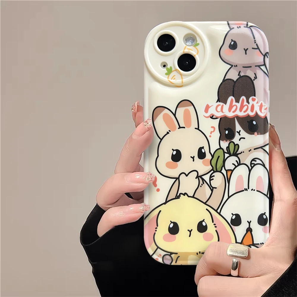 适用苹果/华为/OPPO/VIVO/小米F 趣味卡通可爱兔子防摔气垫手机壳