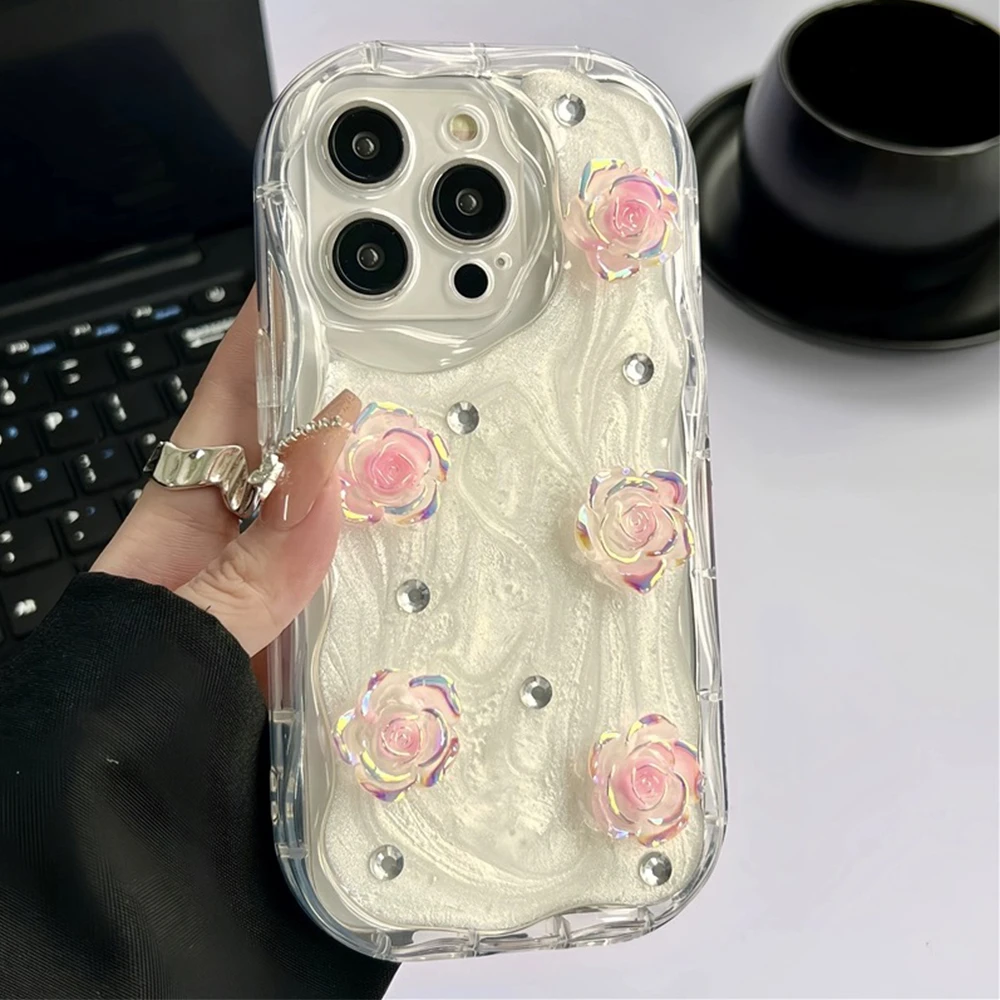 滴胶镭射玫瑰适用iphone15/14/13全包苹果手机壳华为vivo小米oppo