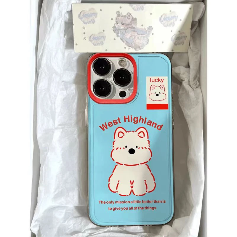 蓝底小白狗适用iphone15/14/13时尚华为vivo小米oppo手机壳爆款女