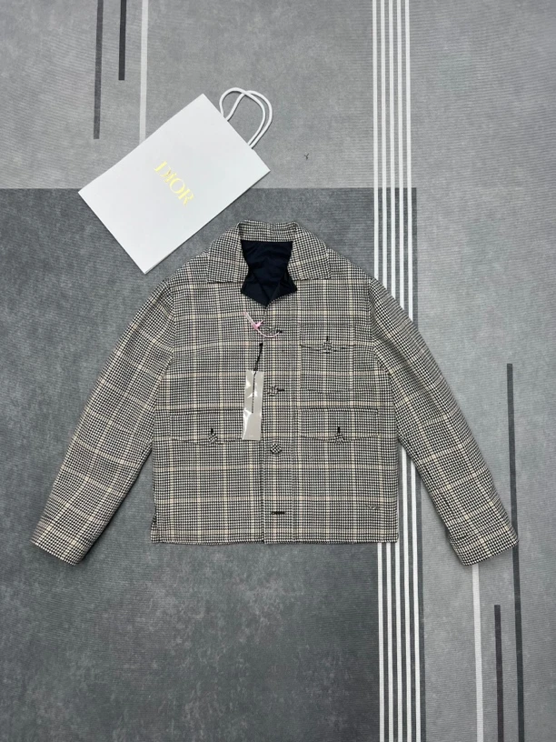 全新未使用 DIOR/迪奥 BL迪奥 千鸟格羊毛夹克外套 金属logo