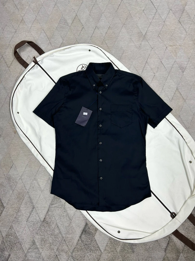 全新未使用 Prada/普拉达 129642  普拉达男士百搭半袖衬衫黑色