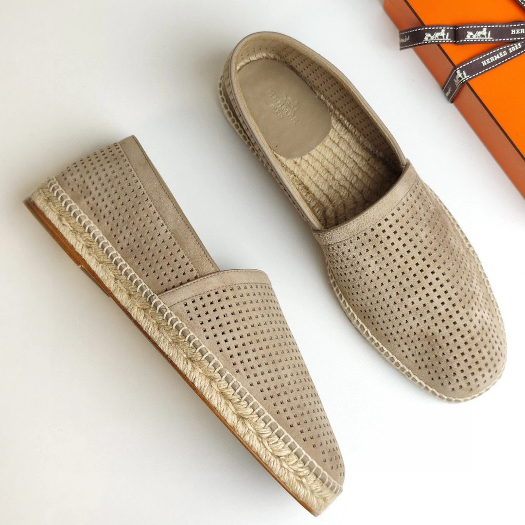 全新未使用 Hermes/爱马仕 130183 爱马仕磨砂皮男士渔夫鞋