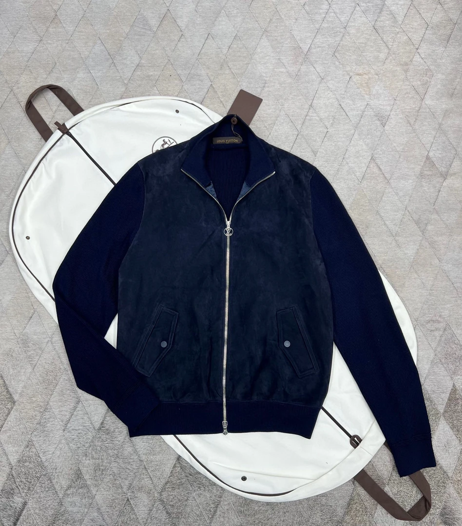 全新未使用 LV 128199 LV磨砂皮拼接羊毛夹克外套