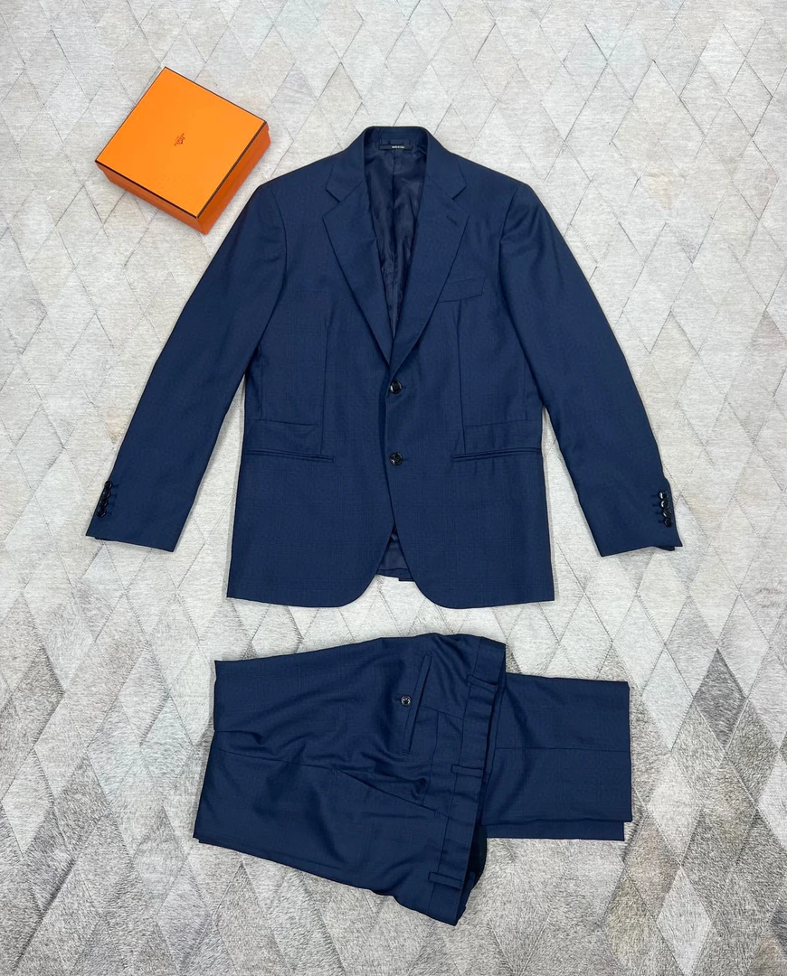 全新未使用 Hermes/爱马仕 129582 爱马仕午夜蓝男士西服套装偏大