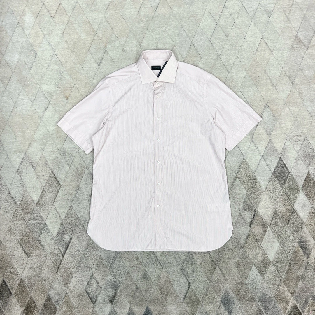 全新未使用 ErmenegildoZegna 129608 男士条纹短袖衬衫