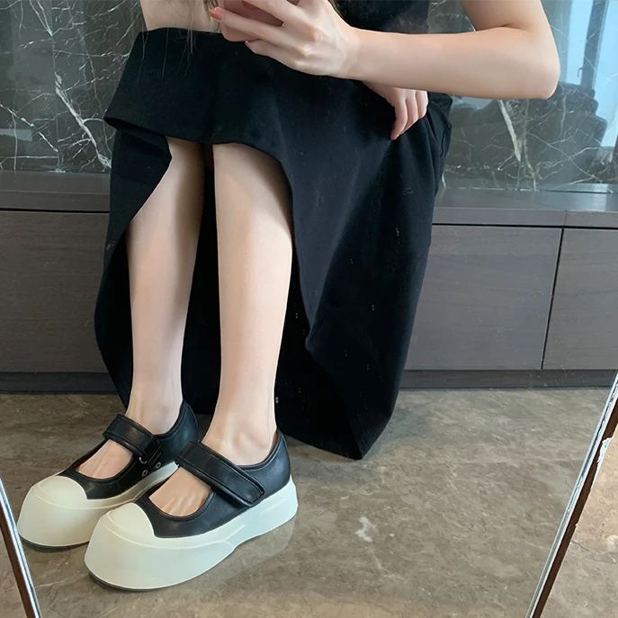 小陈姐专属~百搭平底魔术贴帆布鞋一字带厚底玛丽珍单鞋女春夏季