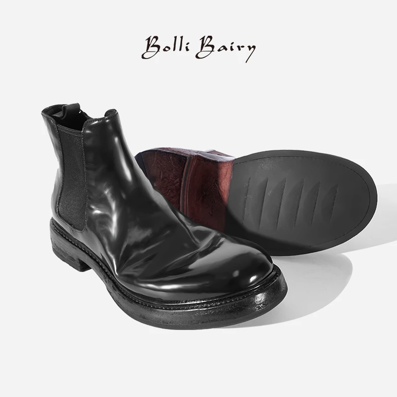 BolliBairy寳麗百瑞透气马臀皮切尔西靴商务时尚靴子男士机车靴