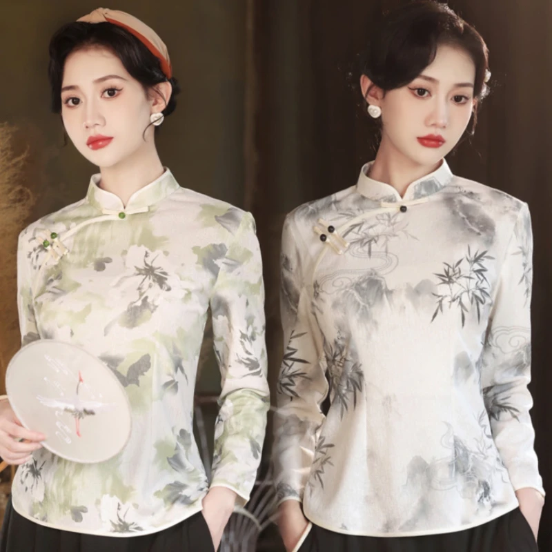常熟新中式春秋新款复古国风旗袍上衣唐装洋气小衫妈妈装女长袖