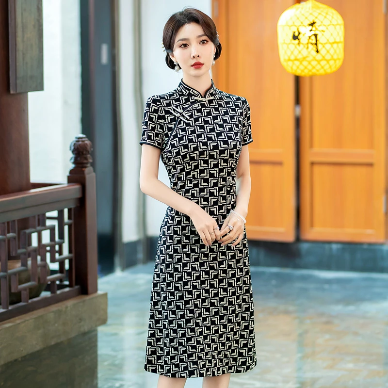 妈妈装夏季新款复古中国风旗袍改良版气质显瘦连衣裙中长款短袖女