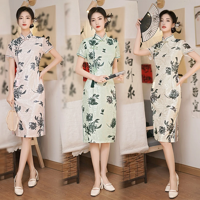 2023新款中式高档夏季改良旗袍裙洋气妈妈短袖遮肚子日常穿搭旗袍