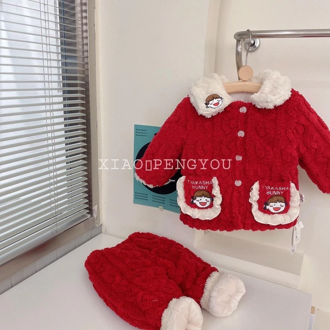 宝宝冬睡衣儿童款睡衣套装冬款三层夹棉保暖 娃娃领加厚加绒外穿