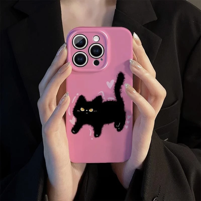 靓壳【苹果华为荣耀小米oppovivo】可爱粉底黑猫卡通菲林手机壳可爱